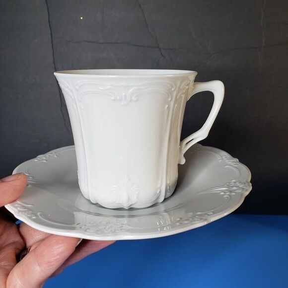 Tirschenreuth Baronesse White Elegant Teacup Saucer Demitasse Made in Germany - Picture 8 of 9